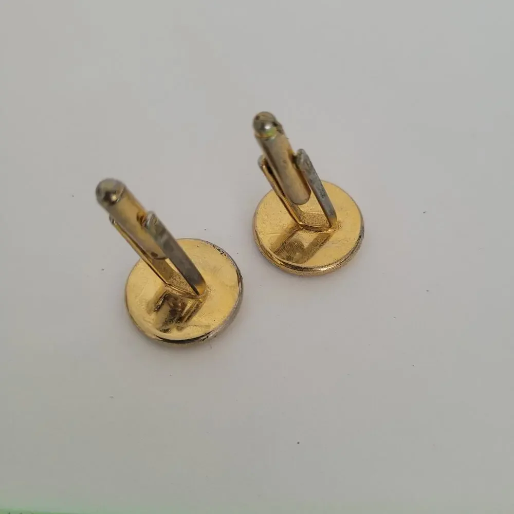 Givenchy Cufflinks Set‎ Gold Round Tone Logo Vintage Designer